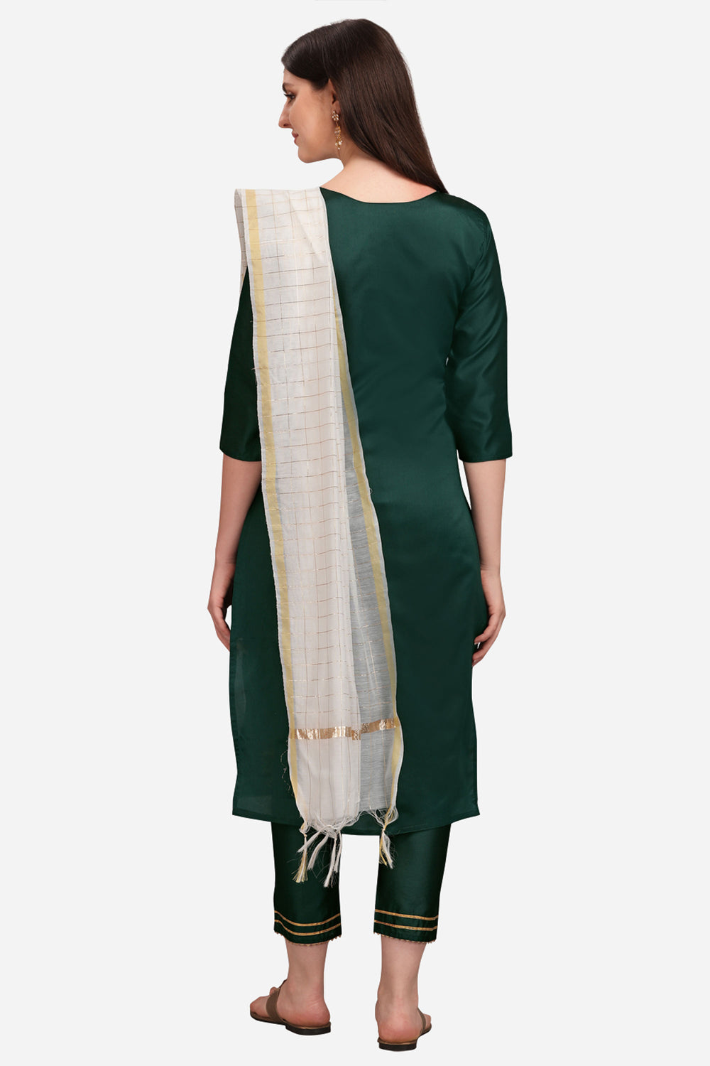 Green Color Cotton Silk Fabric Engaging Readymade Salwar Suit | Buy Online India