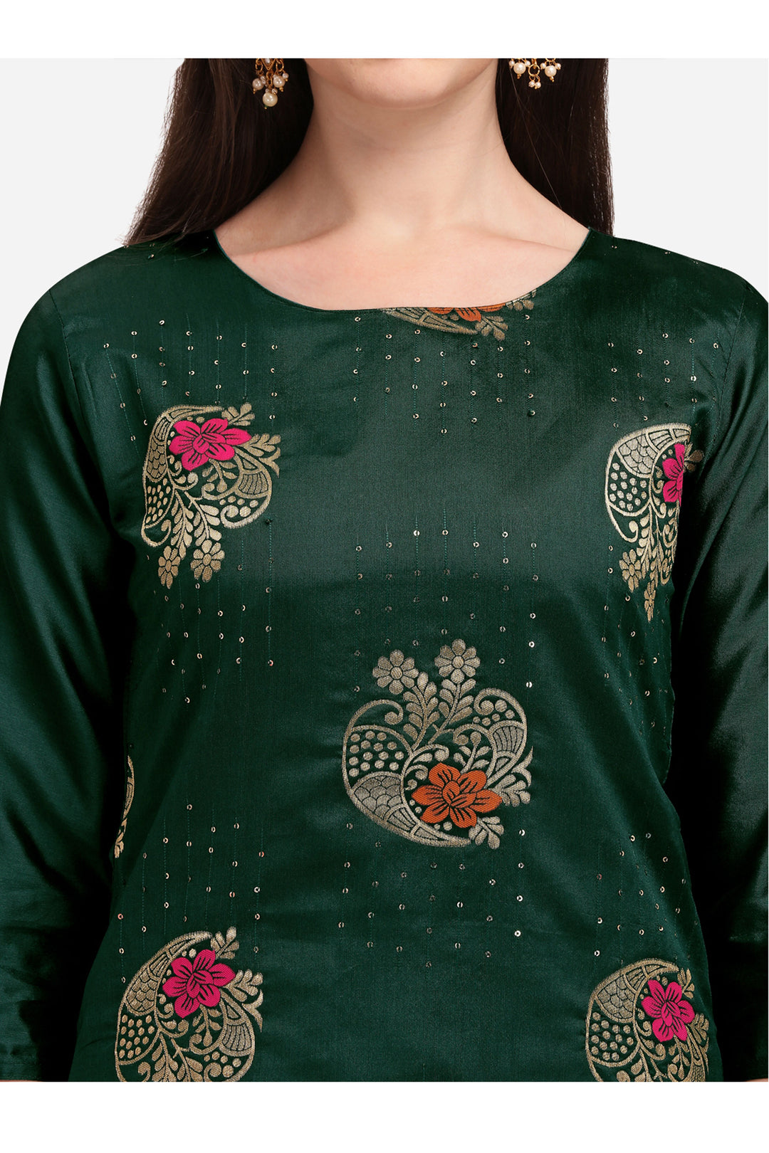 Green Color Cotton Silk Fabric Engaging Readymade Salwar Suit | Buy Online India