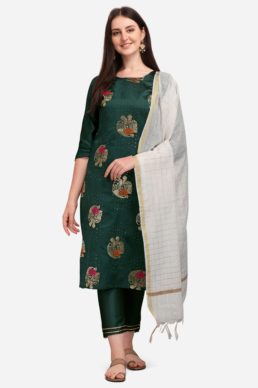 Green Color Cotton Silk Fabric Engaging Readymade Salwar Suit | Buy Online India
