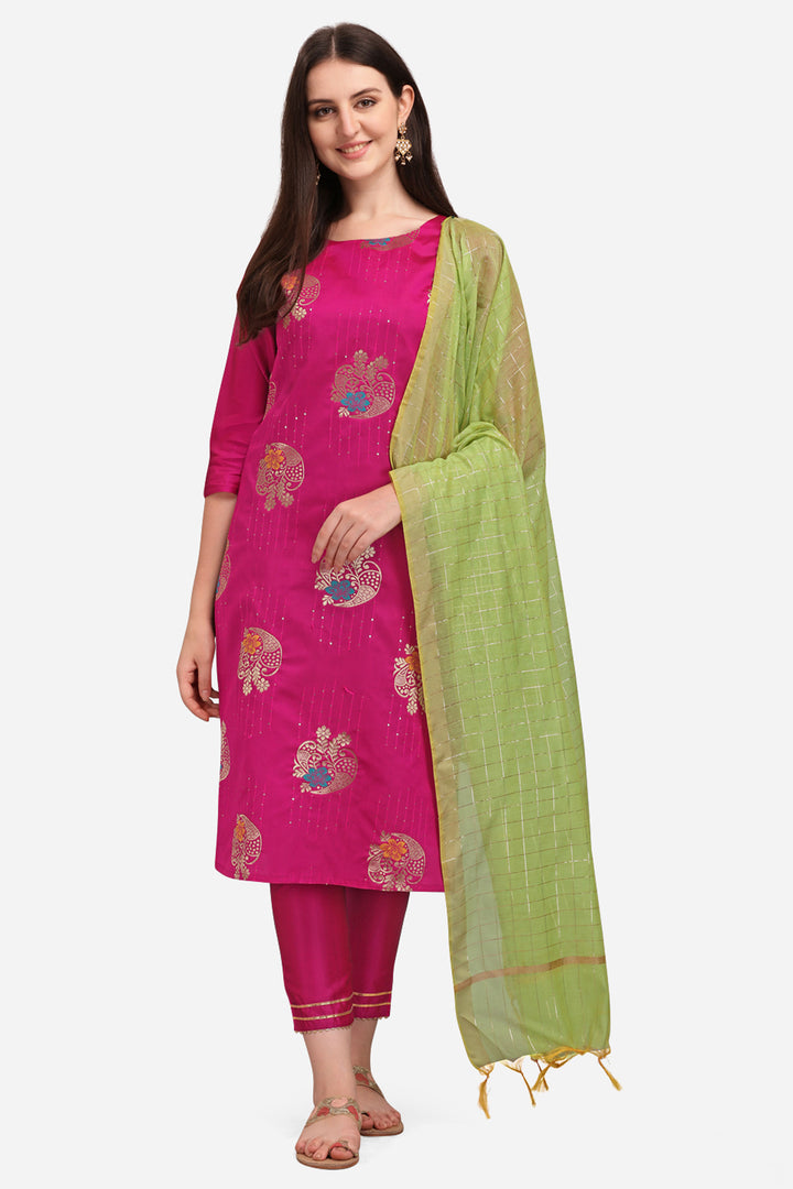 Rani Color Sober Readymade Salwar Suit In Cotton Silk Fabric | Buy Online India