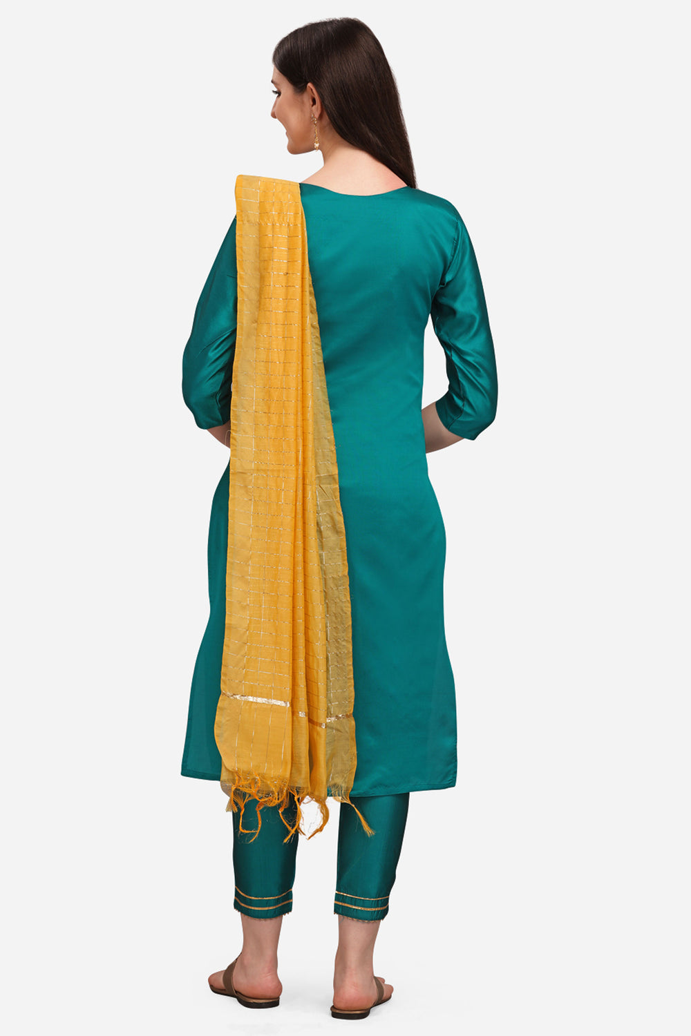 Creative Teal Color Cotton Silk Fabric Readymade Salwar Suit | Buy Online India