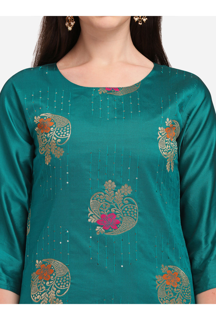 Creative Teal Color Cotton Silk Fabric Readymade Salwar Suit | Buy Online India