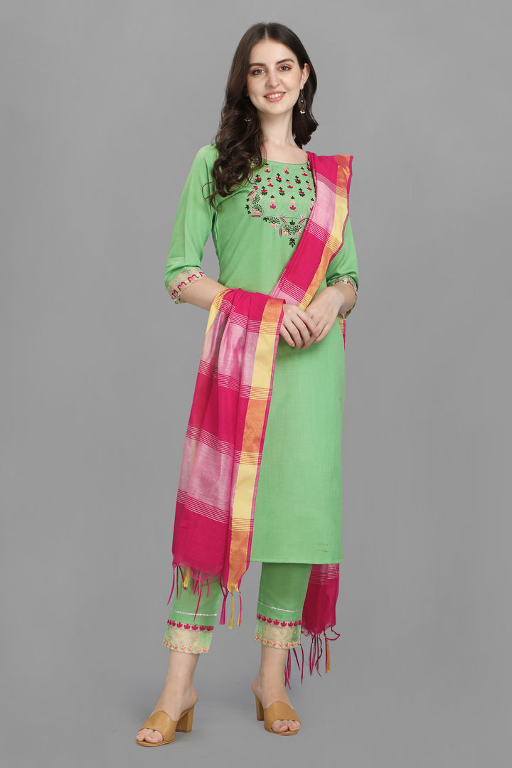 Tempting Cotton Fabric Sea Green Color Readymade Salwar Suit | Buy Online India