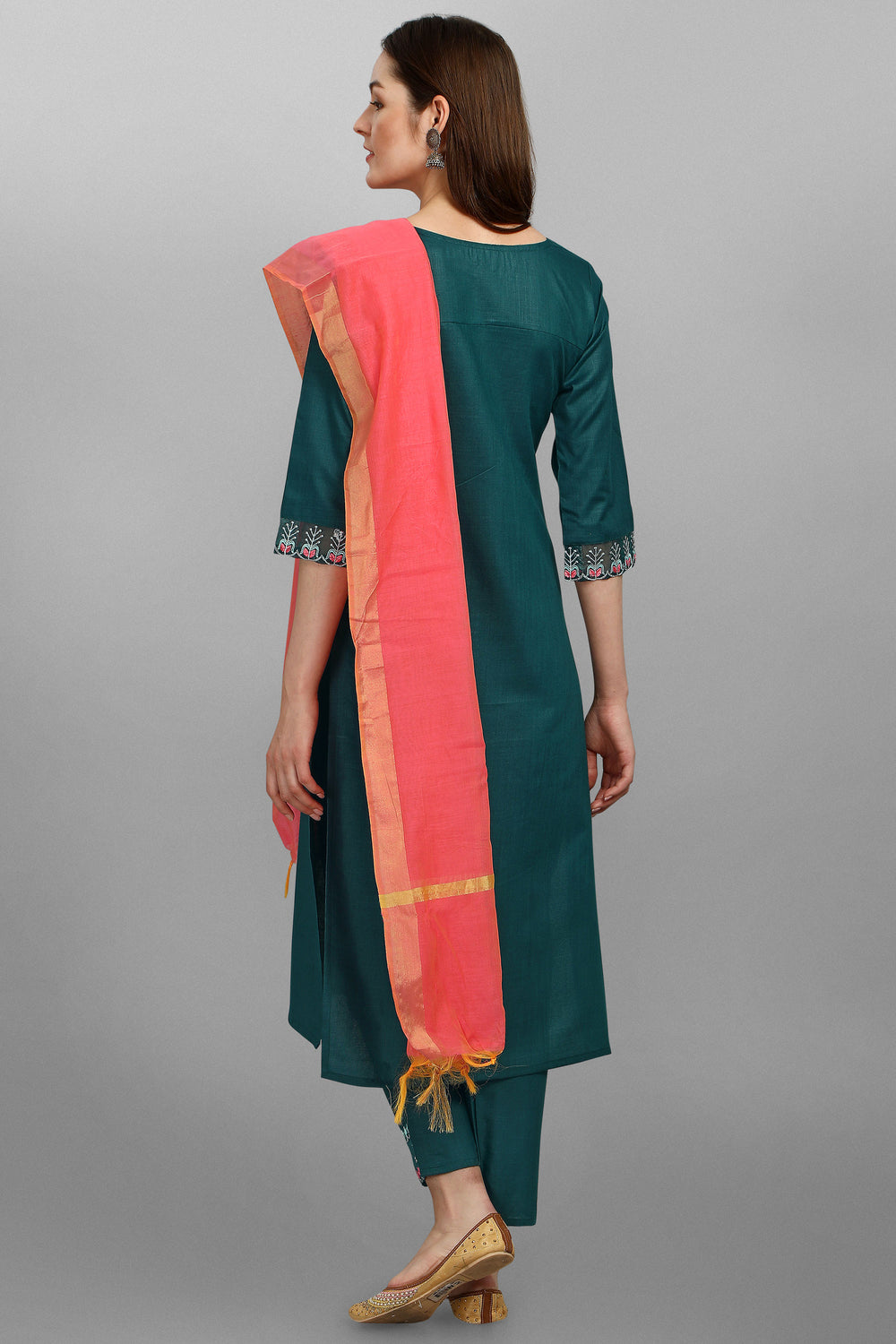 Cotton Fabric Teal Color Delicate Readymade Salwar Suit | Buy Online India