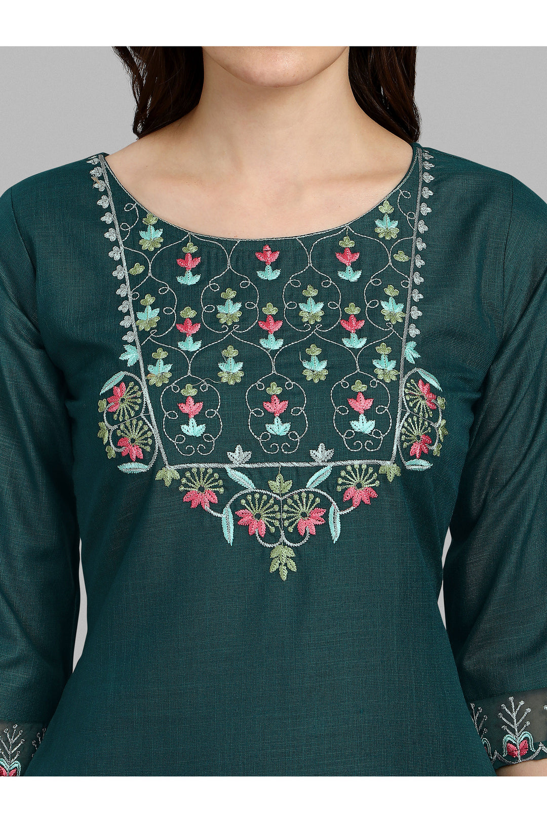 Cotton Fabric Teal Color Delicate Readymade Salwar Suit | Buy Online India