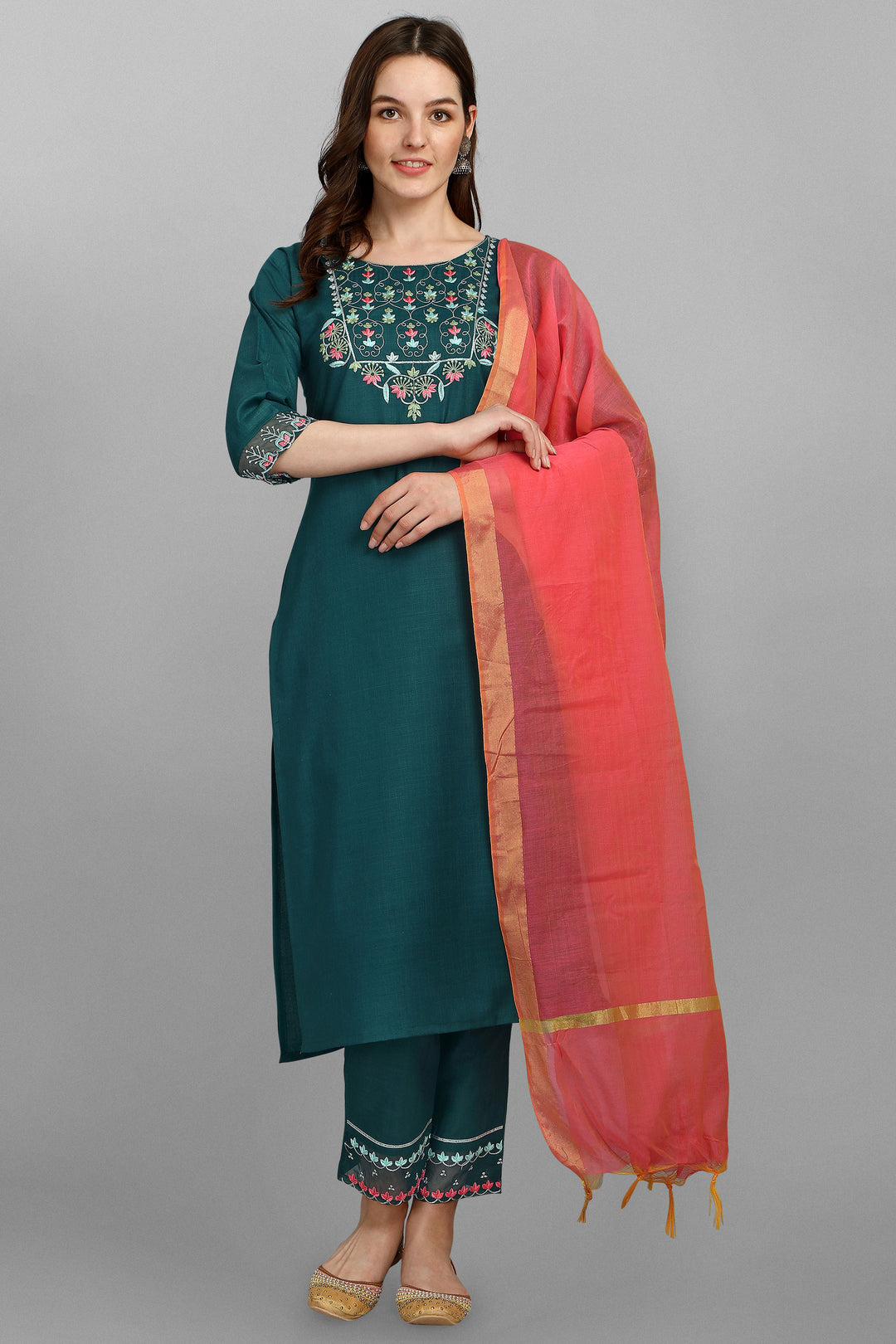 Cotton Fabric Teal Color Delicate Readymade Salwar Suit | Buy Online India