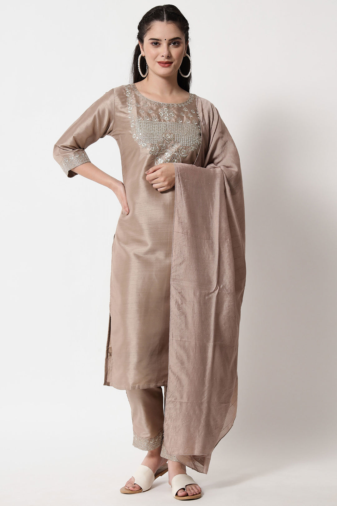 Amazing Beige Color Art Silk Fabric Readymade Salwar Suit | Buy Online India