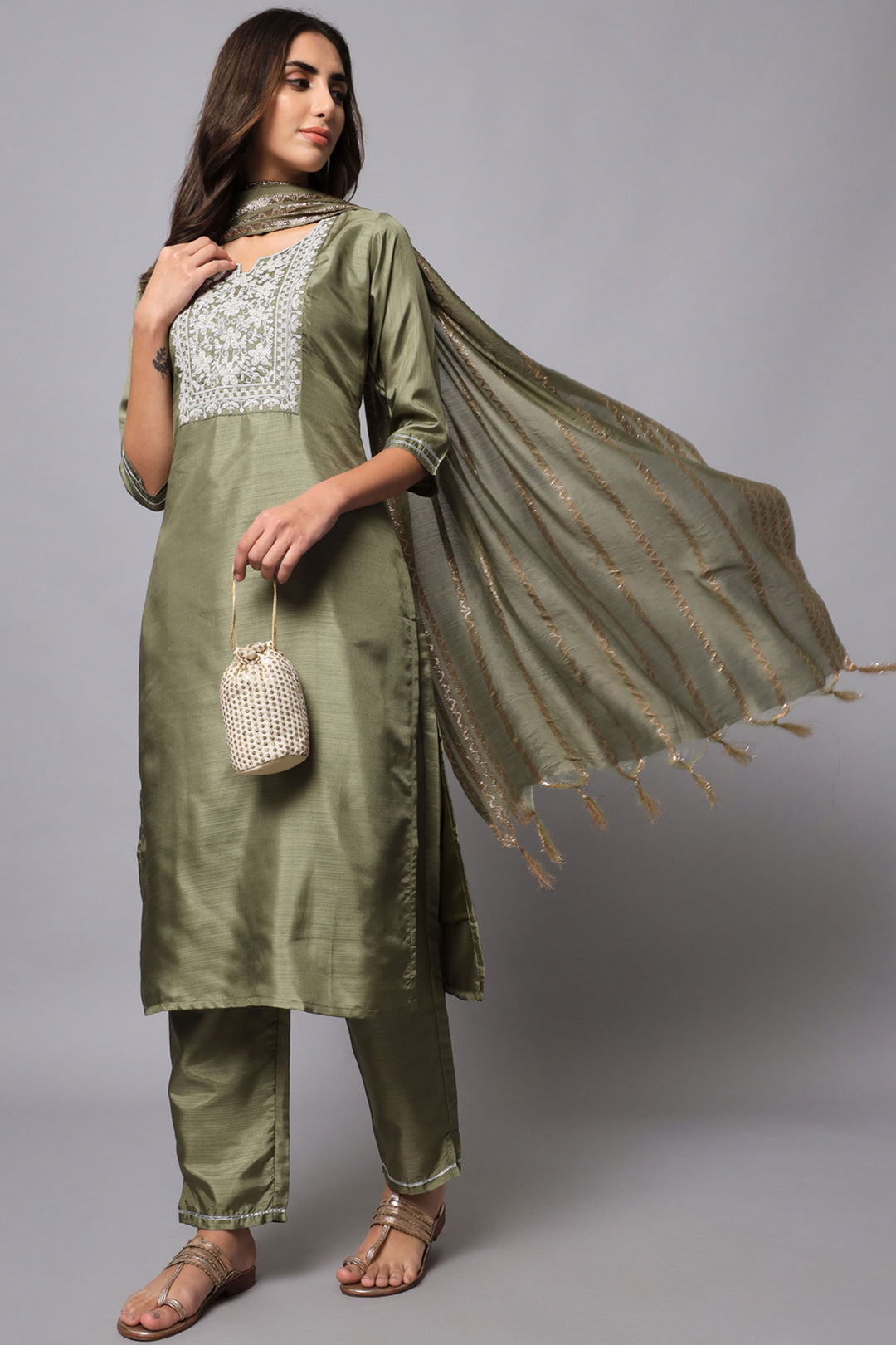 Trendy Fancy Fabric Olive Color Readymade Salwar Suit | Buy Online India