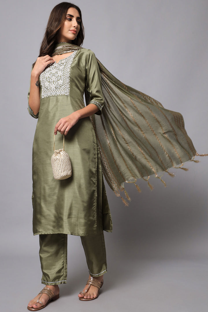 Trendy Fancy Fabric Olive Color Readymade Salwar Suit | Buy Online India
