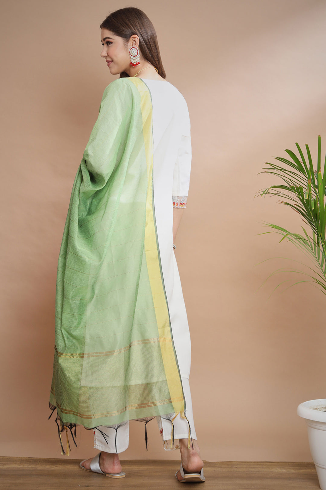 White Color Sober Readymade Salwar Suit In Cotton Fabric | Buy Online India