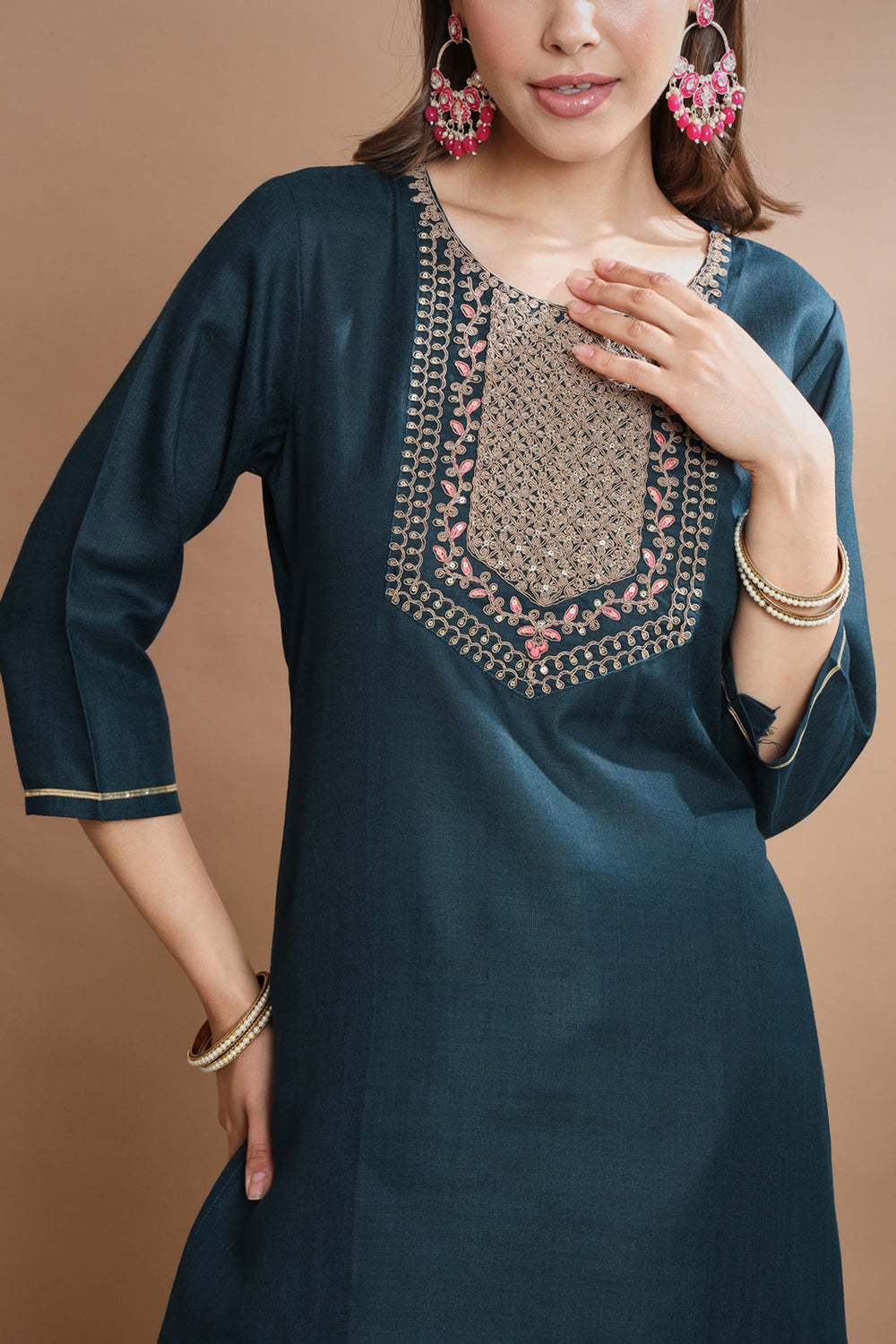 Excellent Cotton Fabric Teal Color Readymade Salwar Suit | Buy Online India