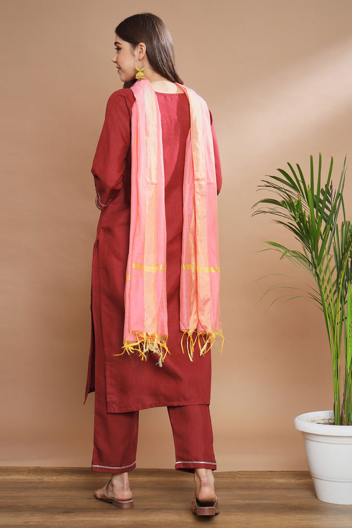 Maroon Color Cotton Fabric Stunning Readymade Salwar Suit | Buy Online India