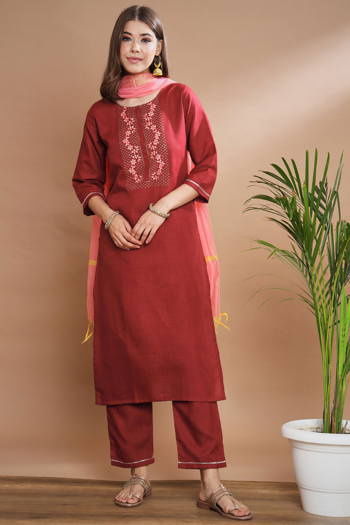 Maroon Color Cotton Fabric Stunning Readymade Salwar Suit | Buy Online India