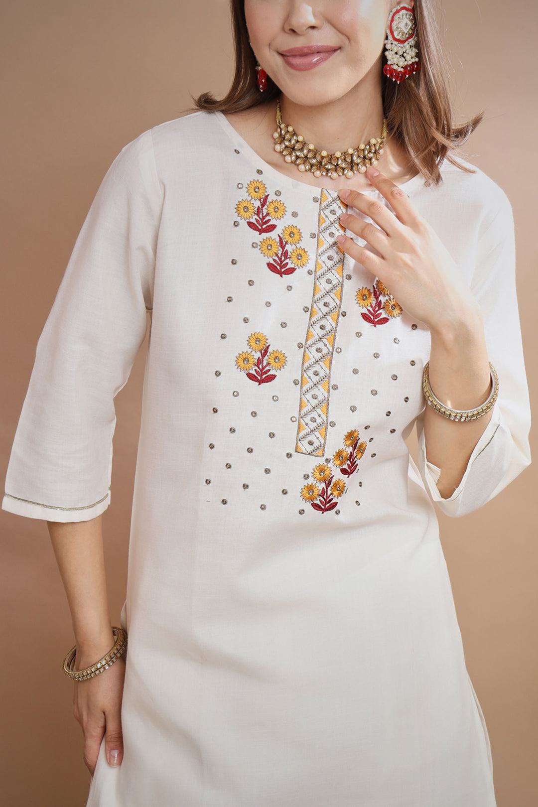 Beguiling White Color Cotton Fabric Readymade Salwar Suit | Buy Online India