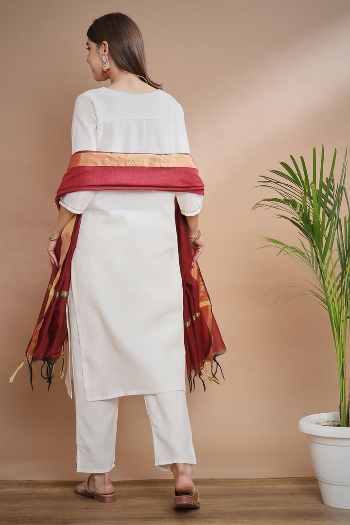 Beguiling White Color Cotton Fabric Readymade Salwar Suit | Buy Online India