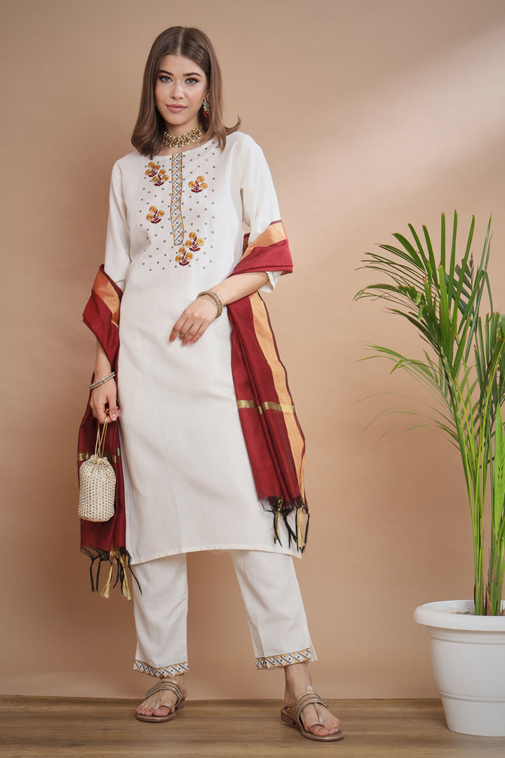 Beguiling White Color Cotton Fabric Readymade Salwar Suit | Buy Online India