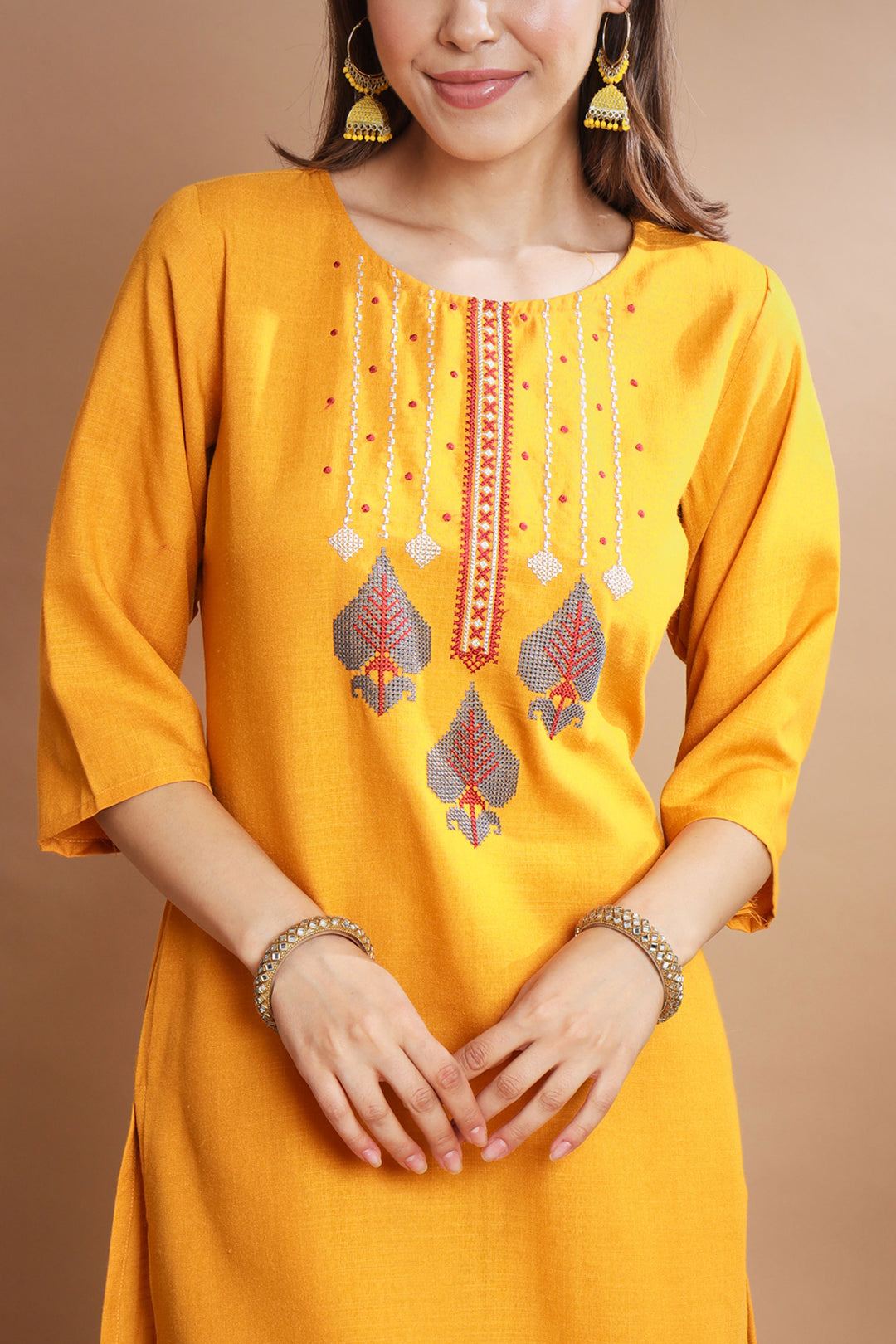 Incredible Cotton Fabric Yellow Color Readymade Salwar Suit | Buy Online India