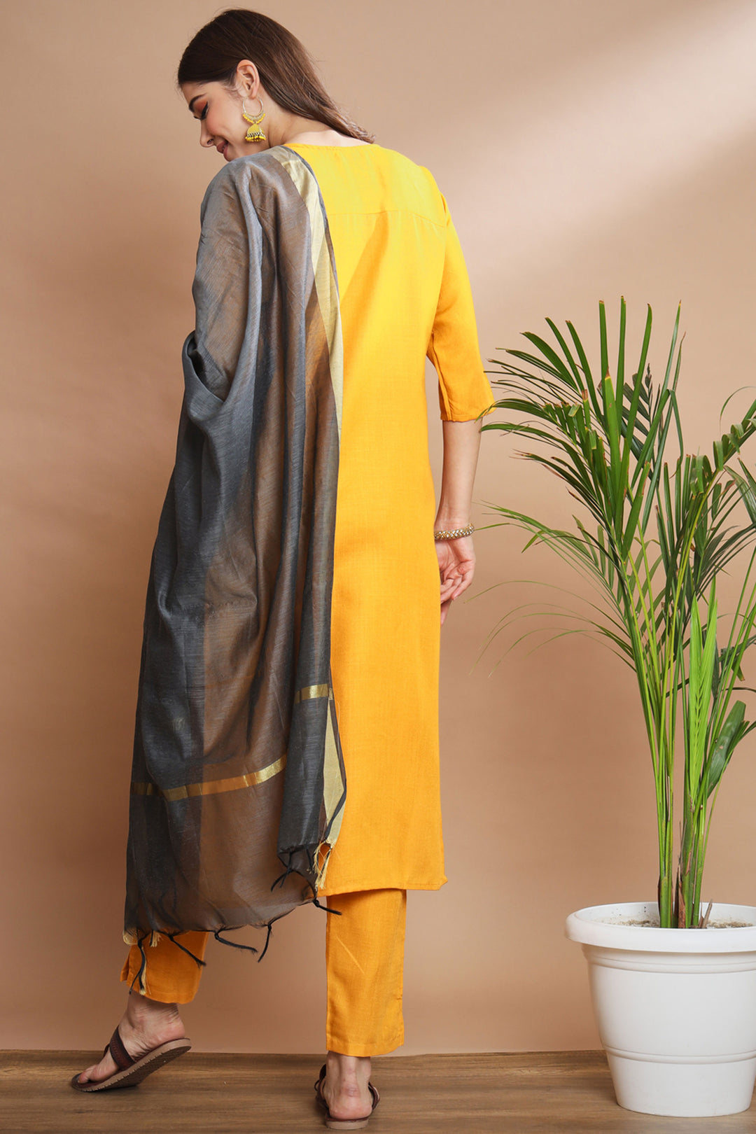 Incredible Cotton Fabric Yellow Color Readymade Salwar Suit | Buy Online India