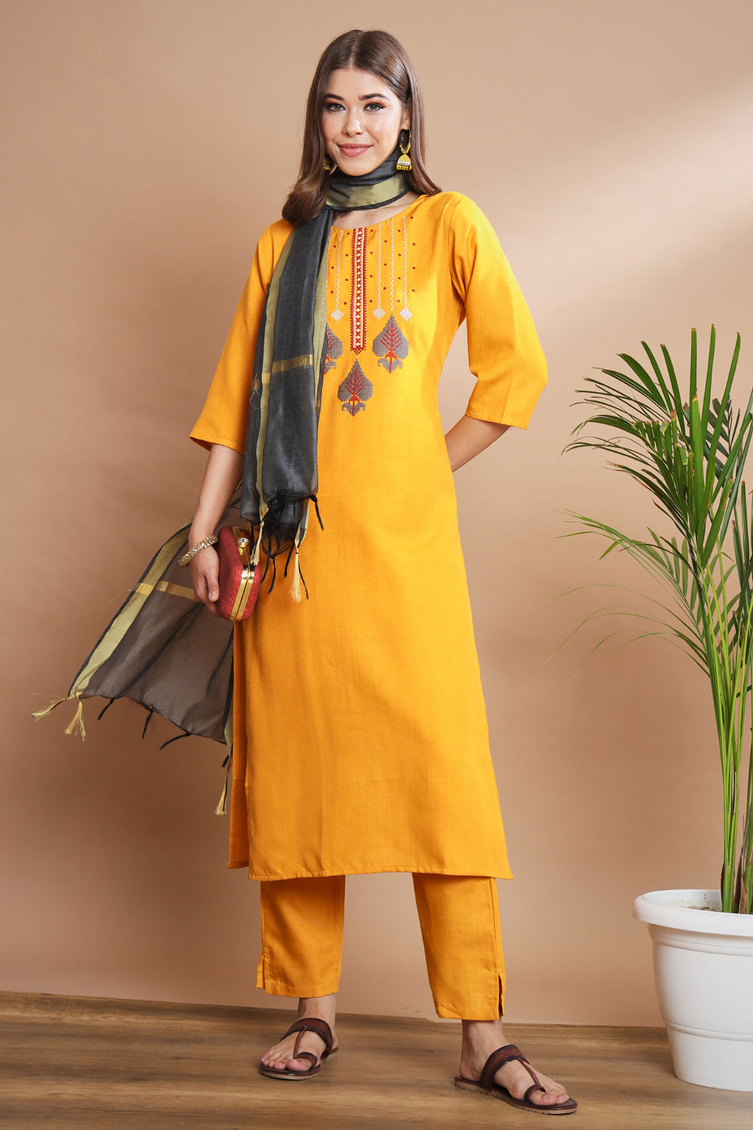 Incredible Cotton Fabric Yellow Color Readymade Salwar Suit | Buy Online India
