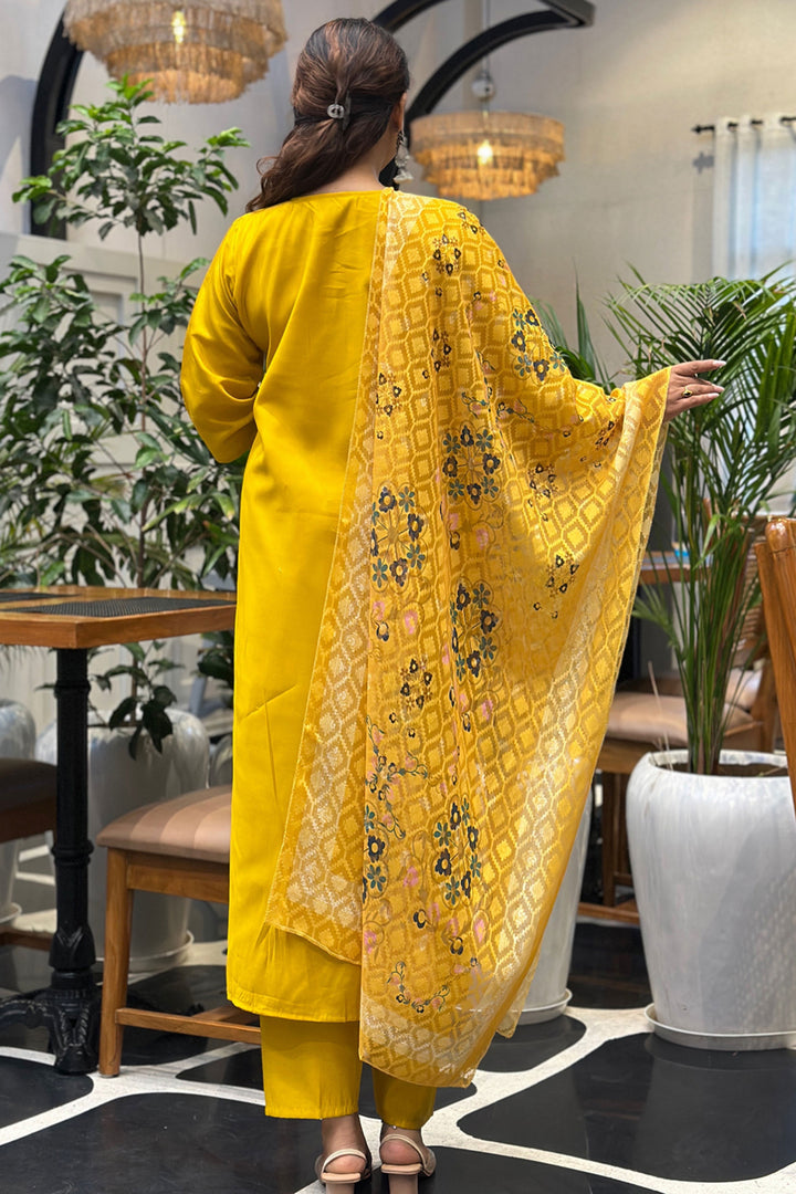 Art Silk Fabric Yellow Color Delicate Readymade Salwar Suit | Buy Online India