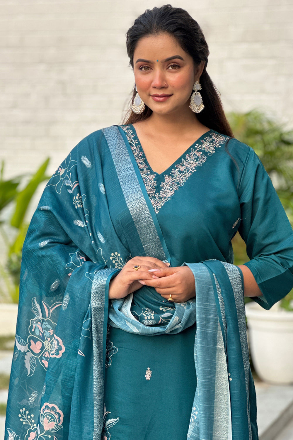 Teal Color Art Silk Fabric Attractive Readymade Salwar Suit | Buy Online India
