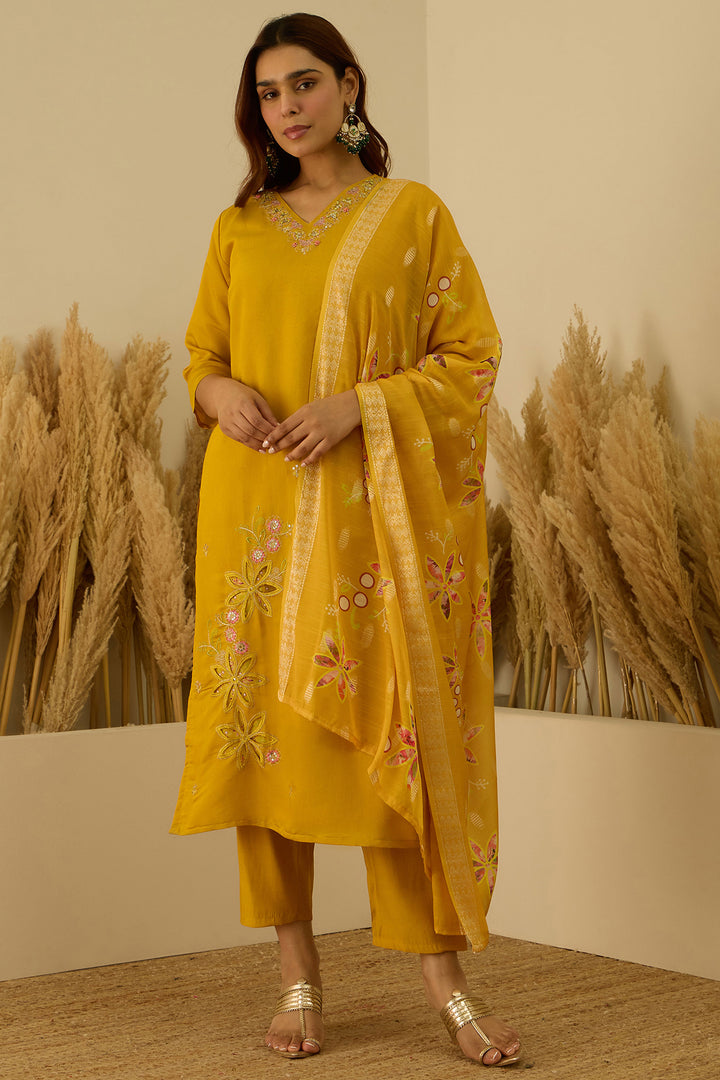 Amazing Mustard Color Art Silk Fabric Readymade Salwar Suit | Buy Online India