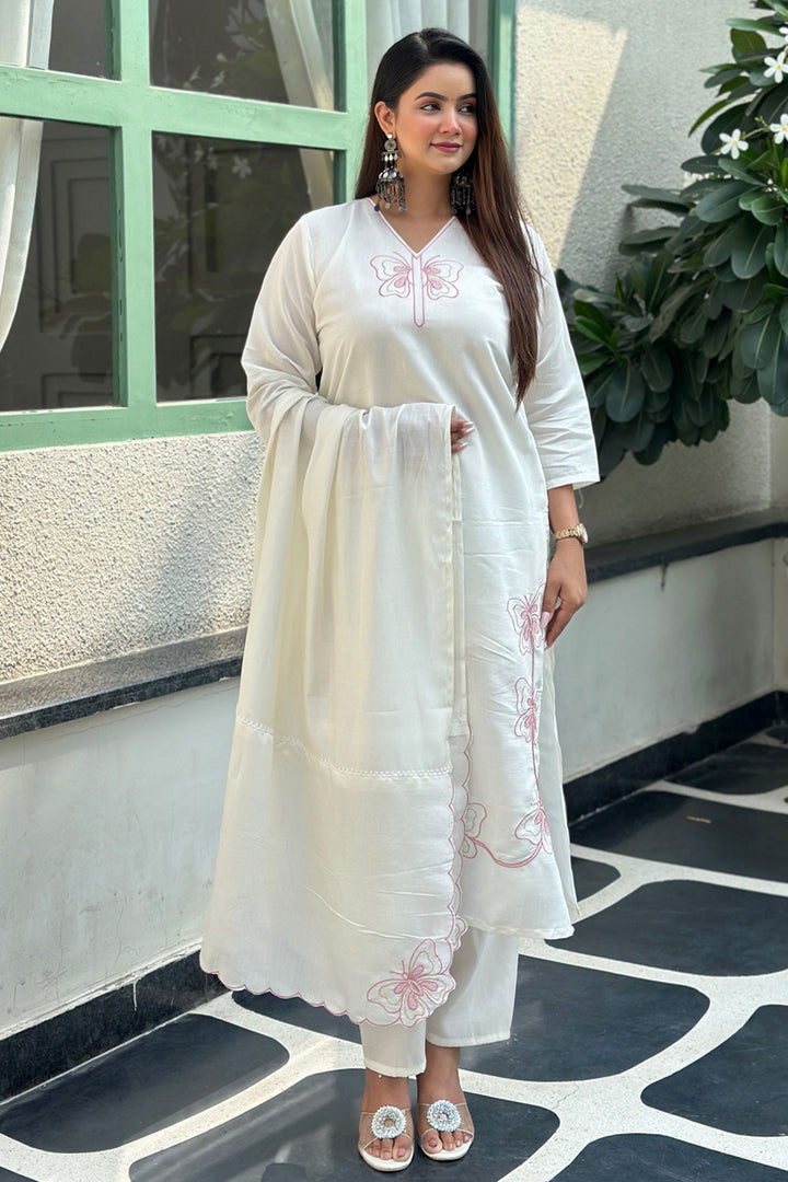 Trendy Art Silk Fabric White Color Readymade Salwar Suit | Buy Online India