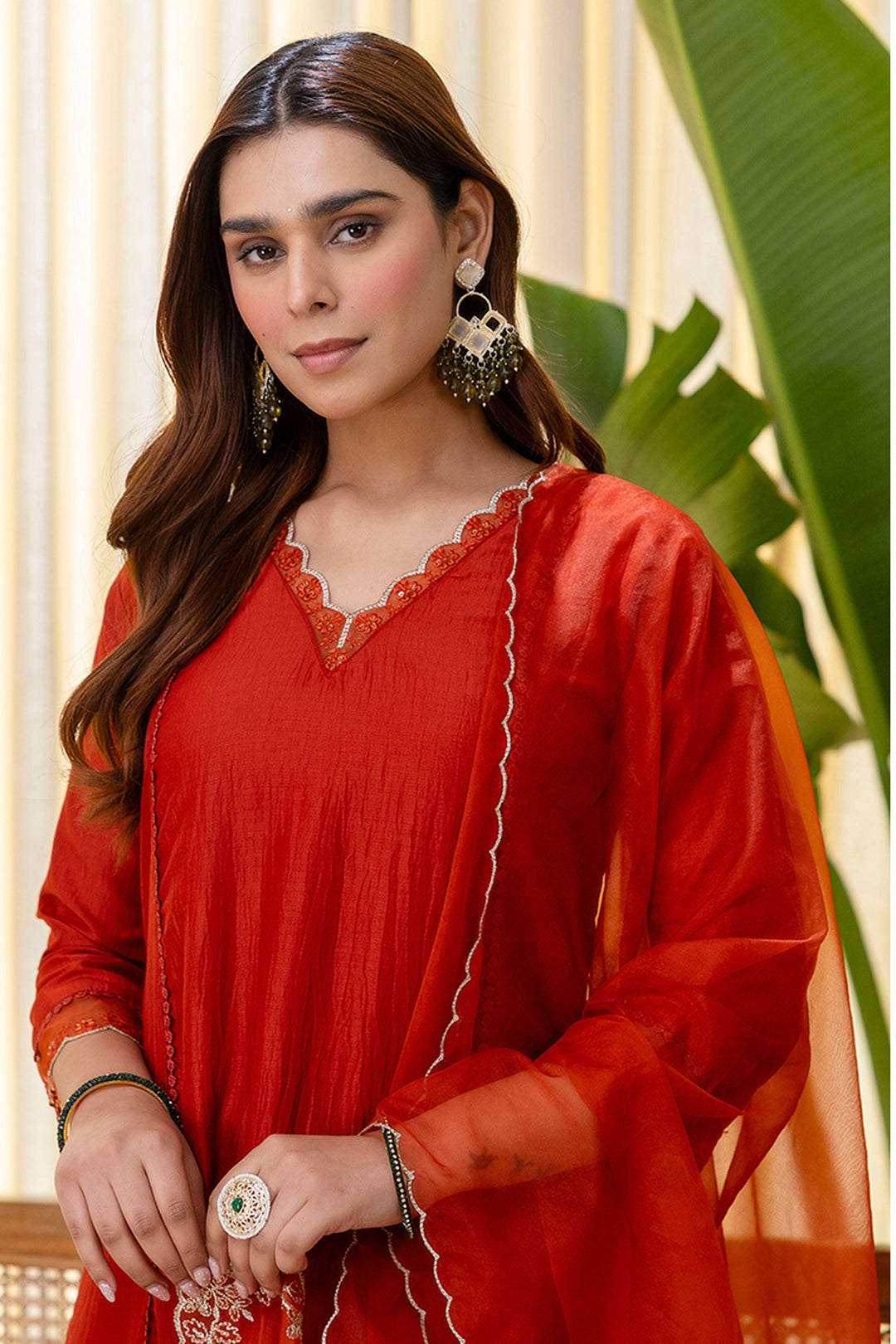Rust Color Art Silk Fabric Chic Readymade Salwar Suit | Buy Online India