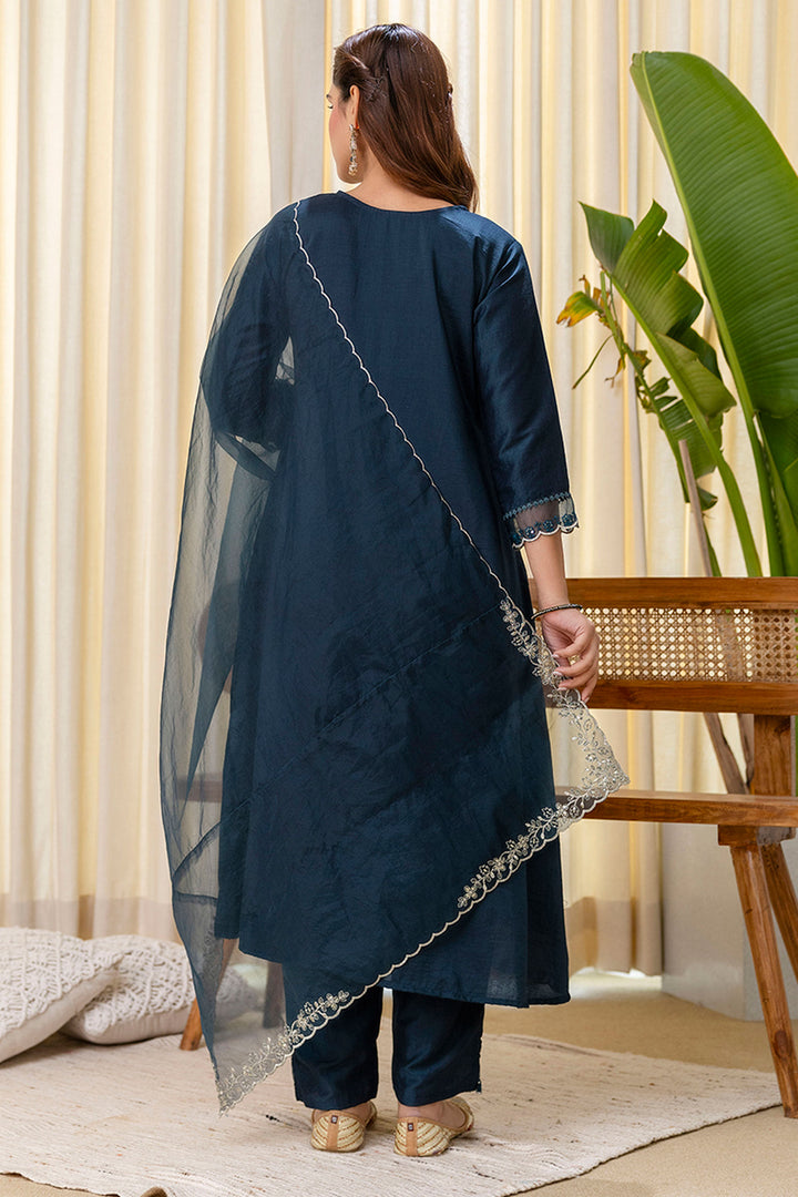 Soothing Blue Color Art Silk Fabric Readymade Salwar Suit | Buy Online India