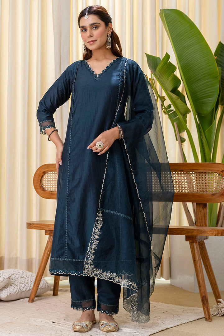 Soothing Blue Color Art Silk Fabric Readymade Salwar Suit | Buy Online India