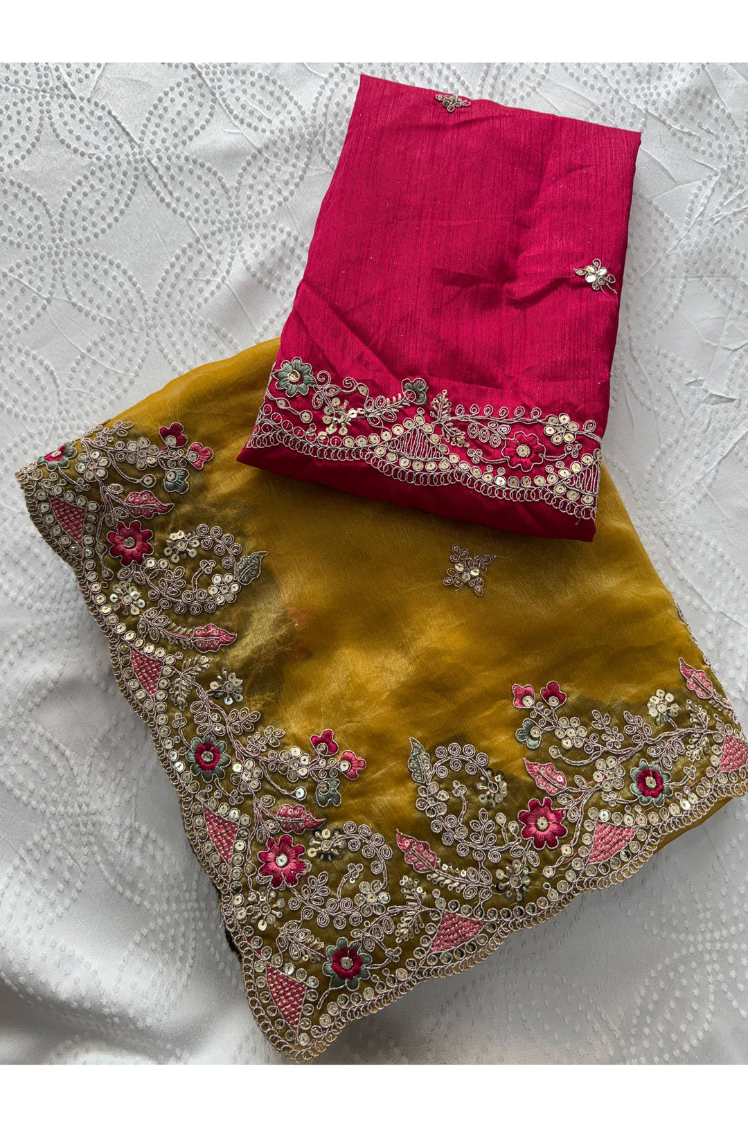 Embroidered Work On Yellow Color Chiffon Silk Fabric Princely Saree | Buy Online India