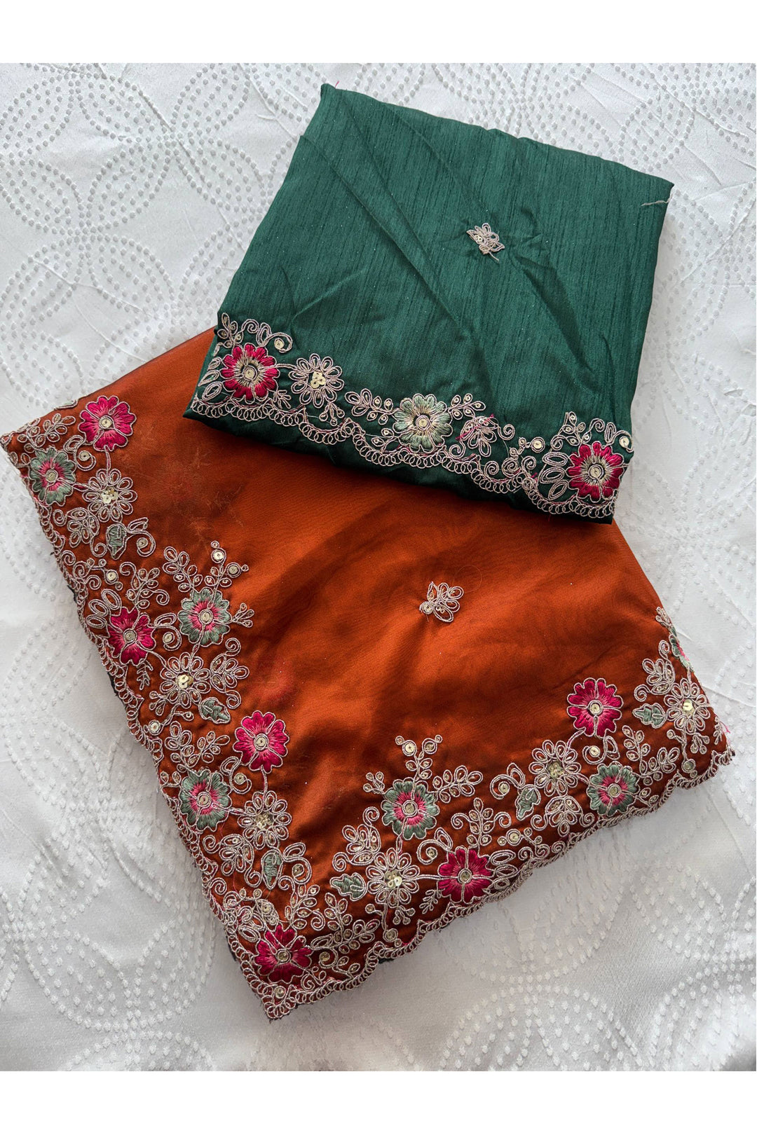 Art Silk Fabric Rust Color Patterned Saree With Embroidered Work | Buy Online India