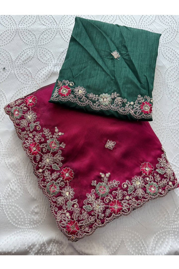 Magenta Color Art Silk Fabric Engaging Saree With Embroidered Work | Buy Online India