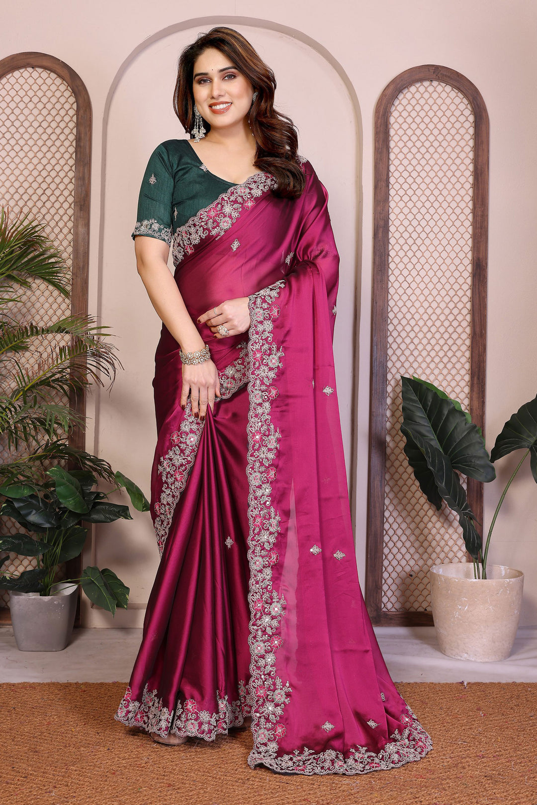Magenta Color Art Silk Fabric Engaging Saree With Embroidered Work | Buy Online India