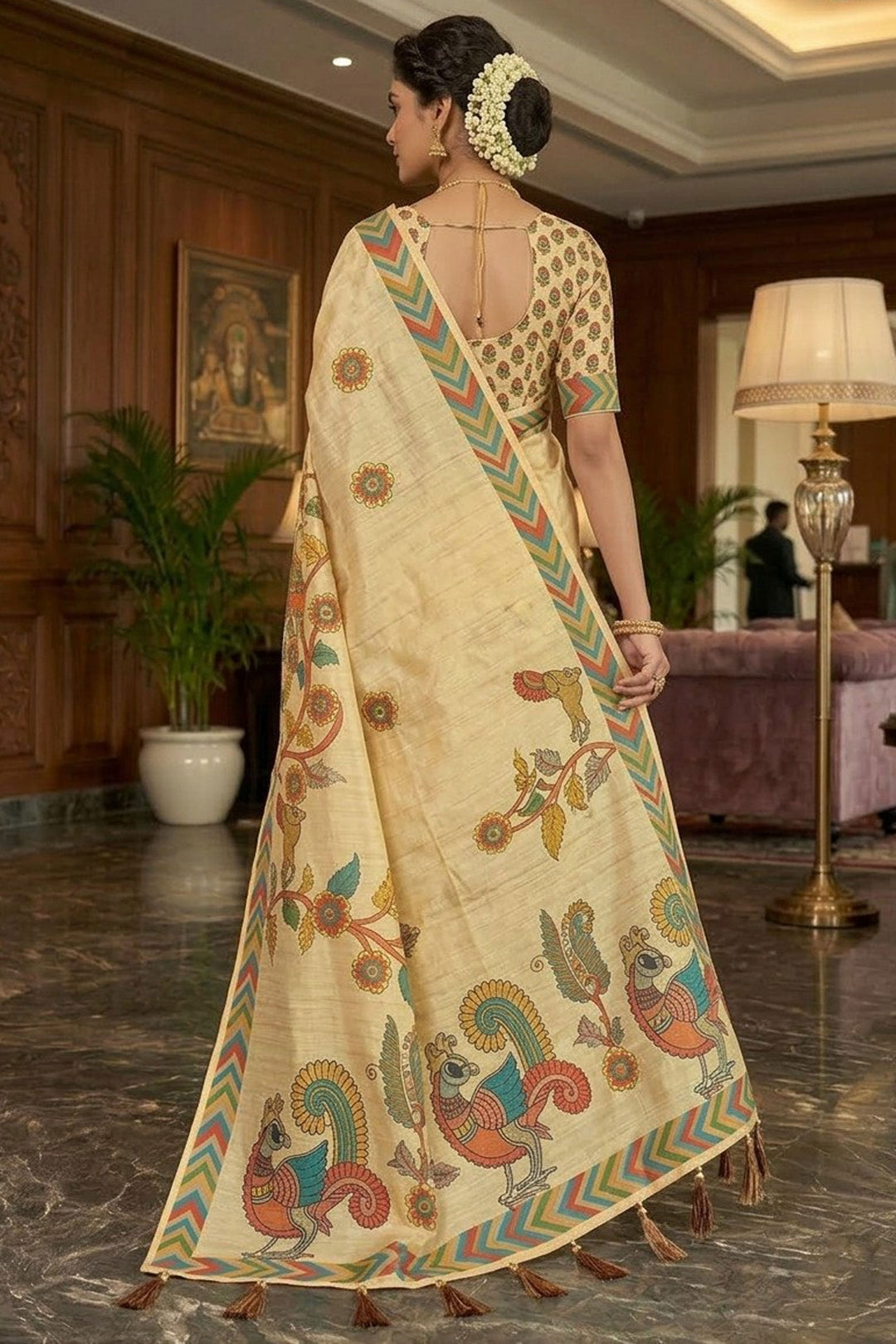 Beige Color Fantastic Art Silk Fabric Printed Saree | Buy Online India