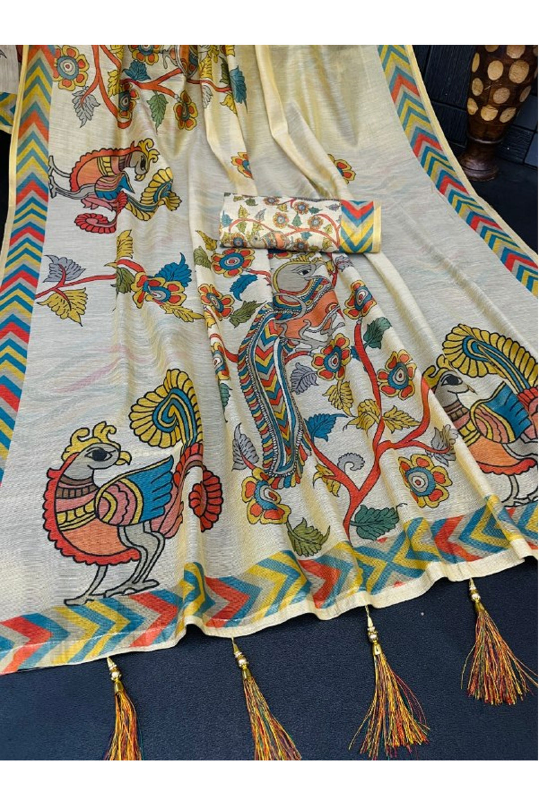 Beige Color Fantastic Art Silk Fabric Printed Saree | Buy Online India