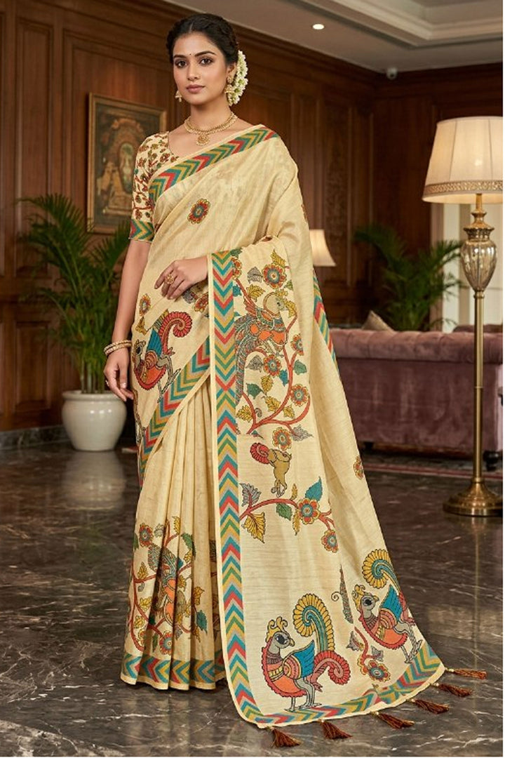 Beige Color Fantastic Art Silk Fabric Printed Saree | Buy Online India