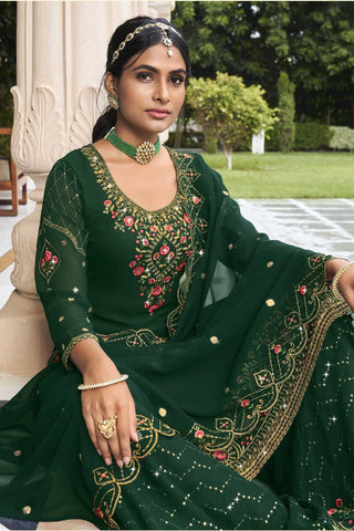 Georgette Fabric Beatific Sharara Suit In Green Color