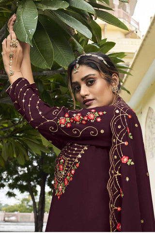 Wine Color Georgette Fabric Alluring Sharara Suit