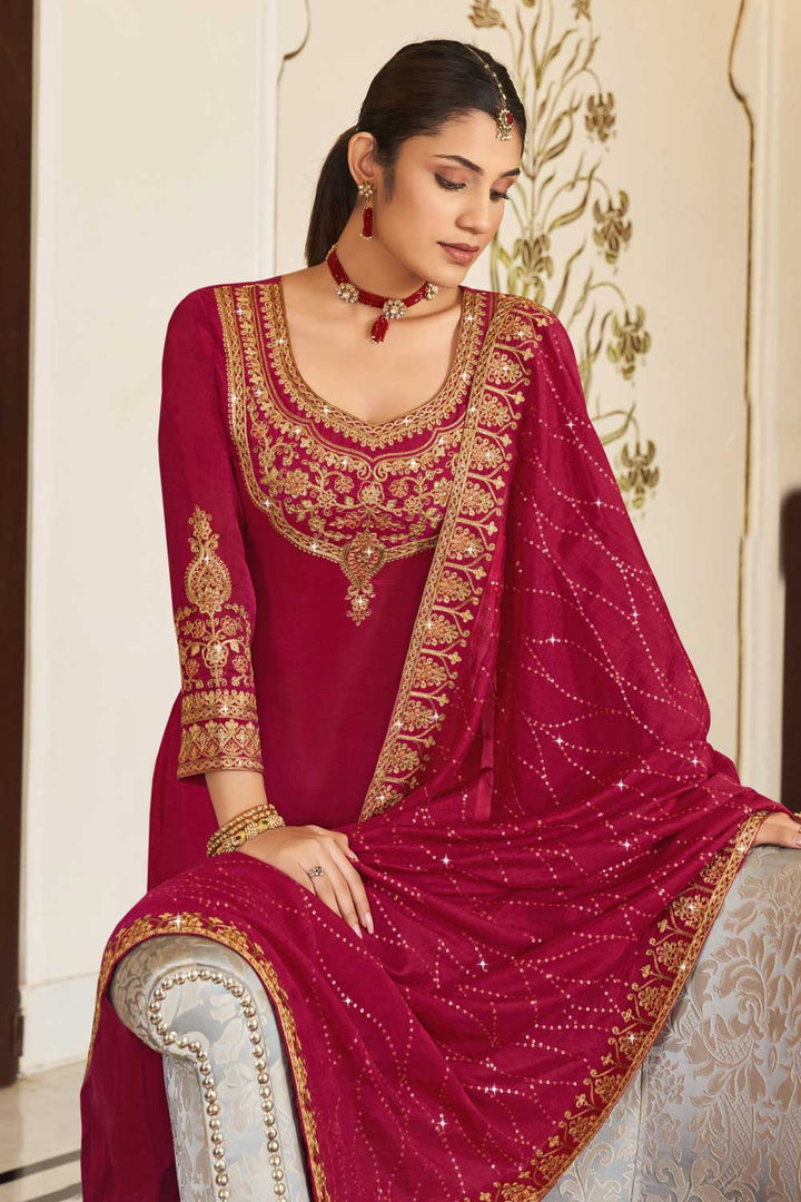 Vichitra Fabric Pink Color Trendy Pakistani Style Suit