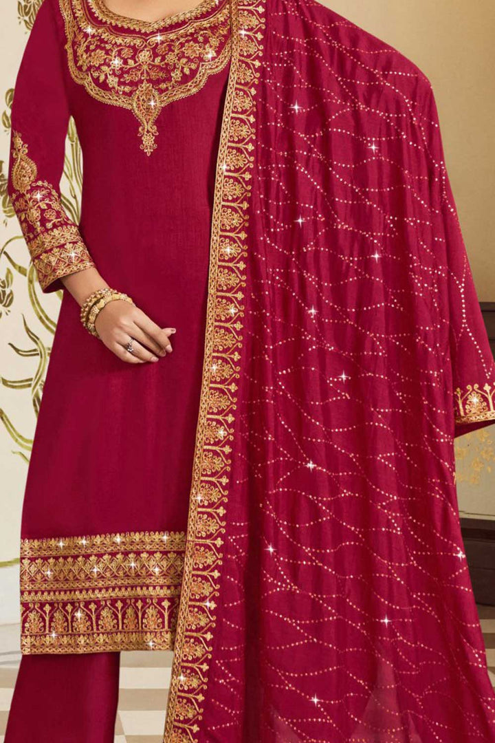 Vichitra Fabric Pink Color Trendy Pakistani Style Suit