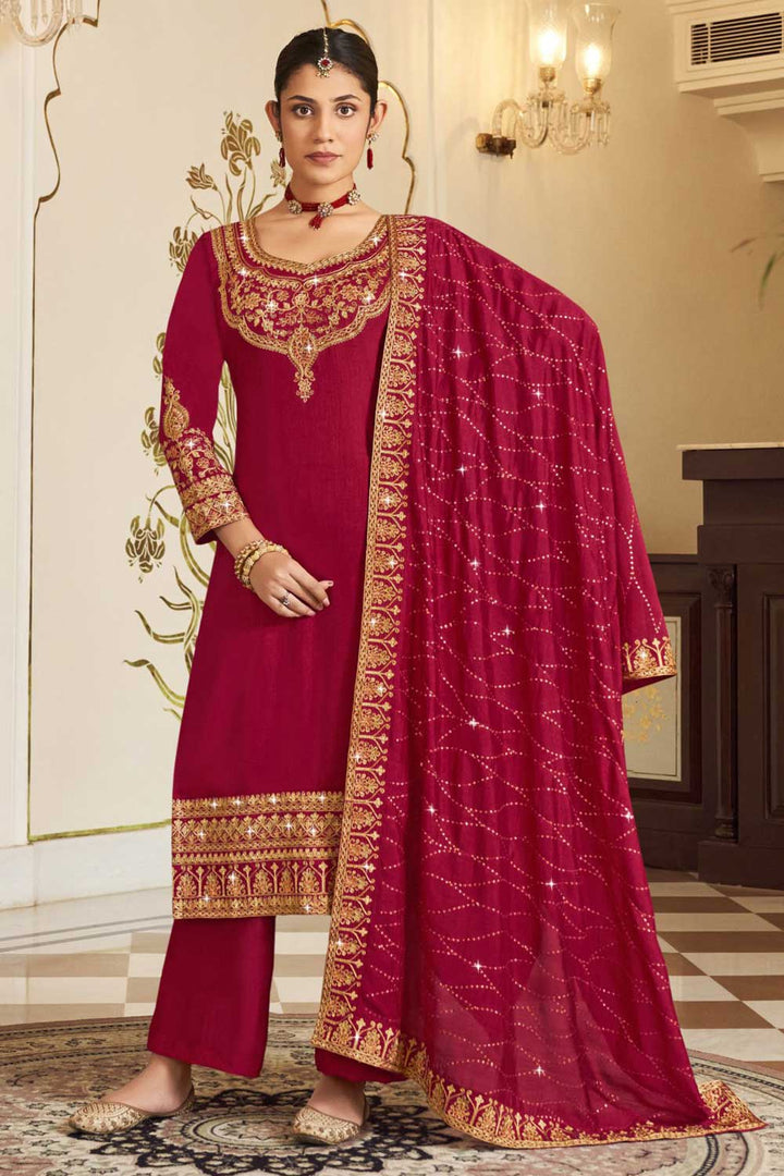 Vichitra Fabric Pink Color Trendy Pakistani Style Suit