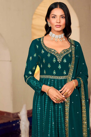 Stylish Teal Color Georgette Readymade Anarkali Suit