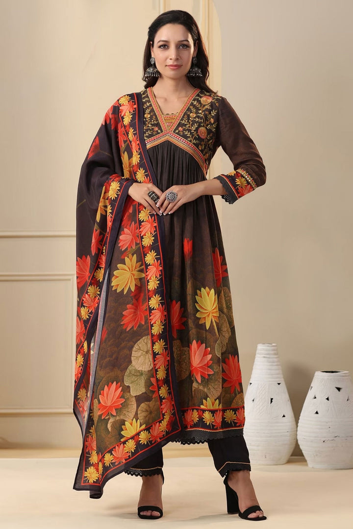 Alluring Muslin Fabric Black Color Readymade Anarkali Suit