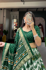 Load image into Gallery viewer, Attractive Function Wear Green Color Foil Printed Work Art Silk Lehenga
