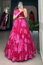Load image into Gallery viewer, Chiffon Fabric Floral Printed Work Glamorous Readymade Lehenga In Rani Color
