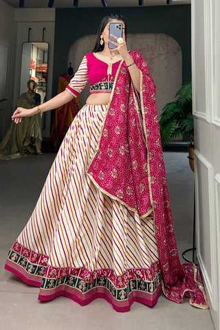 Cotton Fabric Stylish Multi Color Lehenga With Patola Print