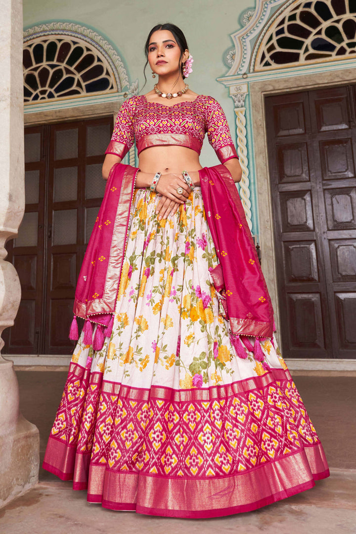 Trendy Multi Color Readymade Art Silk Lehenga With Floral and Patola Printed Work
