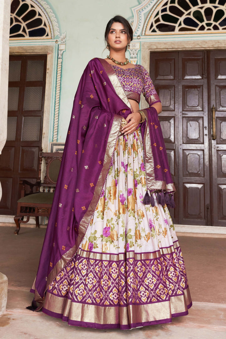 Soothing Floral and Patola Printed Multi Color Art Silk Fabric Readymade Lehenga