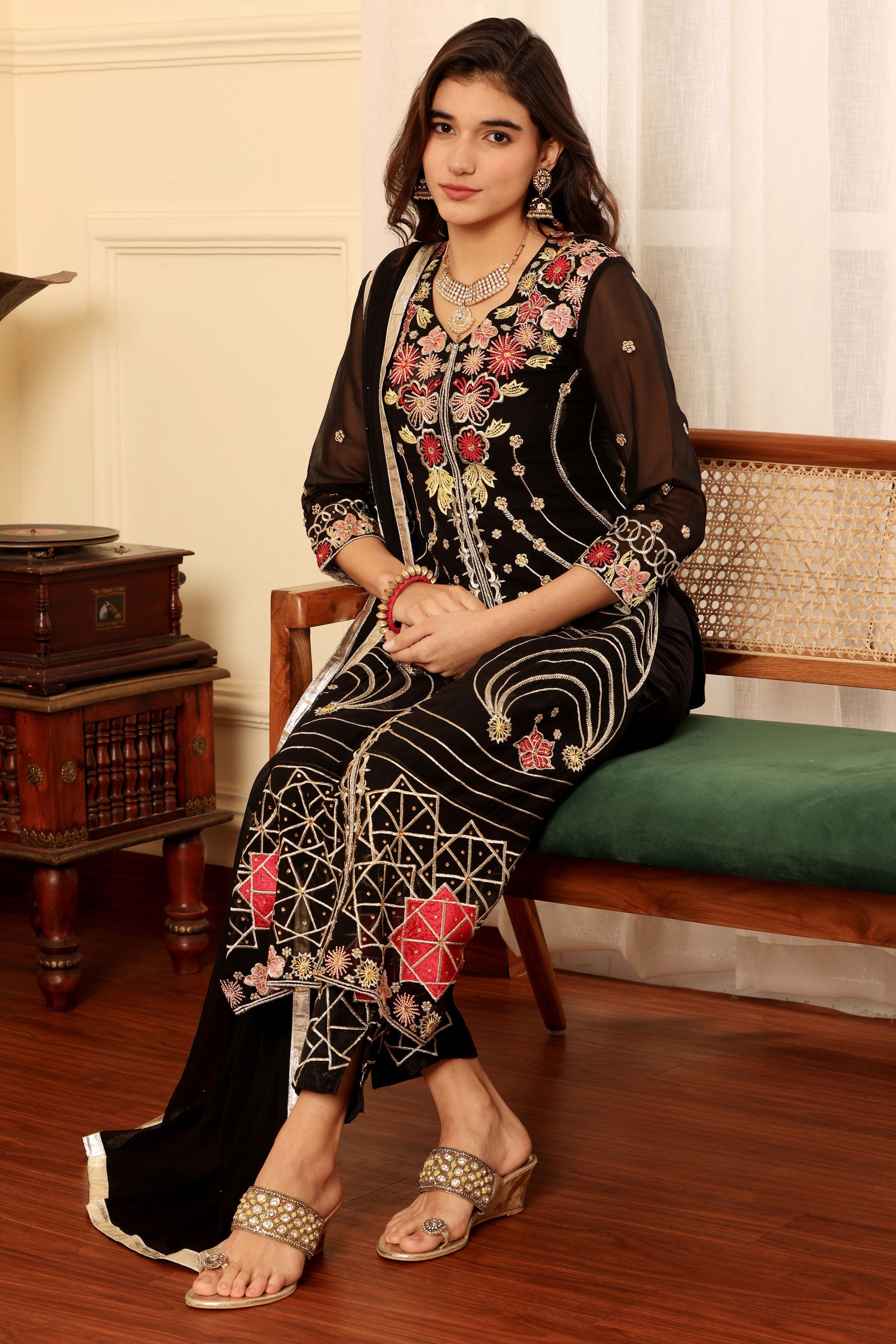 Black Color Georgette Fabric Adorming Function Wear Salwar Suit